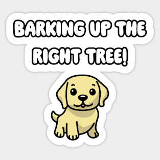 Barking Up The Right Tree: Cute Golden Retriever Sticker